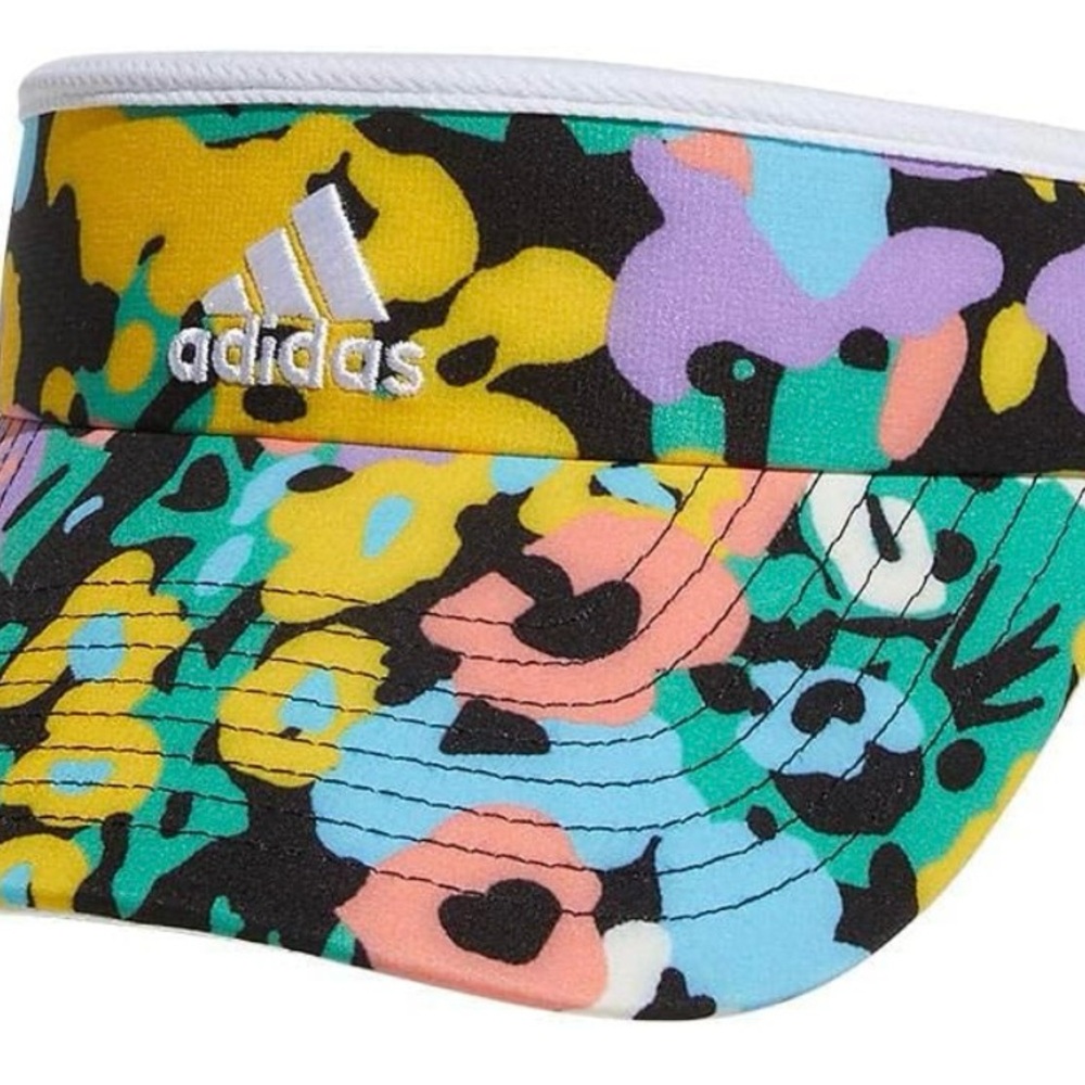 Adidas Women's Match Floral Multicolor Classic Clamp Embroidered Logo Visor - Picture 2 of 8